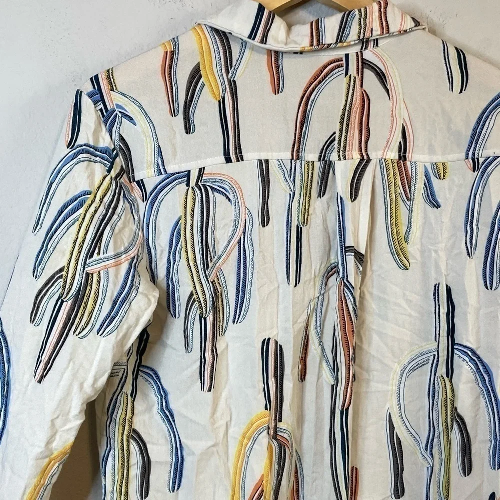 I Madeline Long Sleeve Corset Style Tie at Chest Cactus Print Long Sleeve Top - Picture 10 of 10